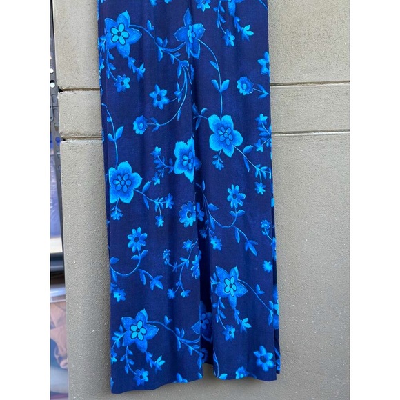 Vintage 90s DONNA RICCO Size 4 Navy Blue Floral Short Sleeve Back Zip Midi Dress - Picture 7 of 9